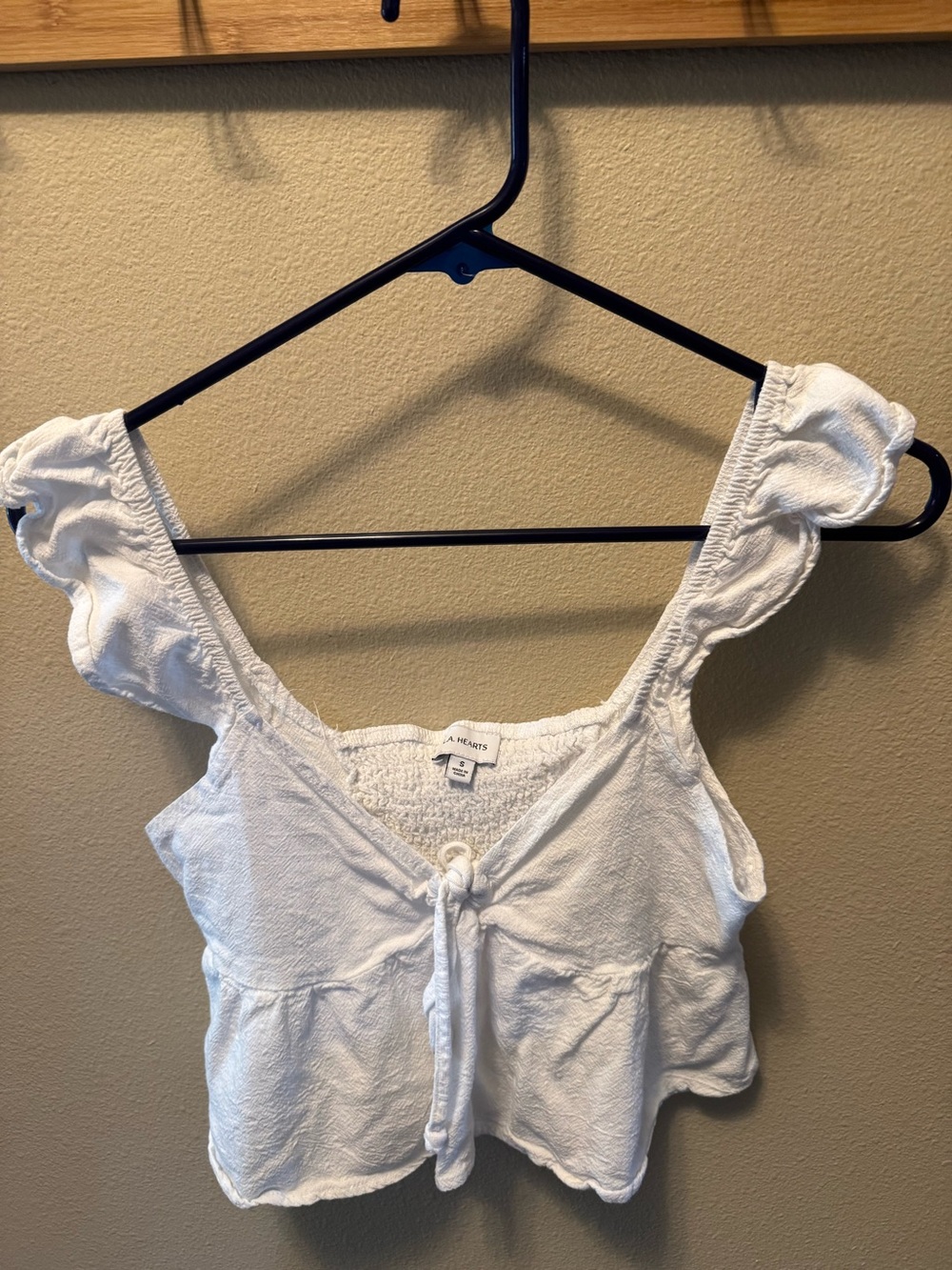 White Tie-Front Ruffle Sleeve Crop Top